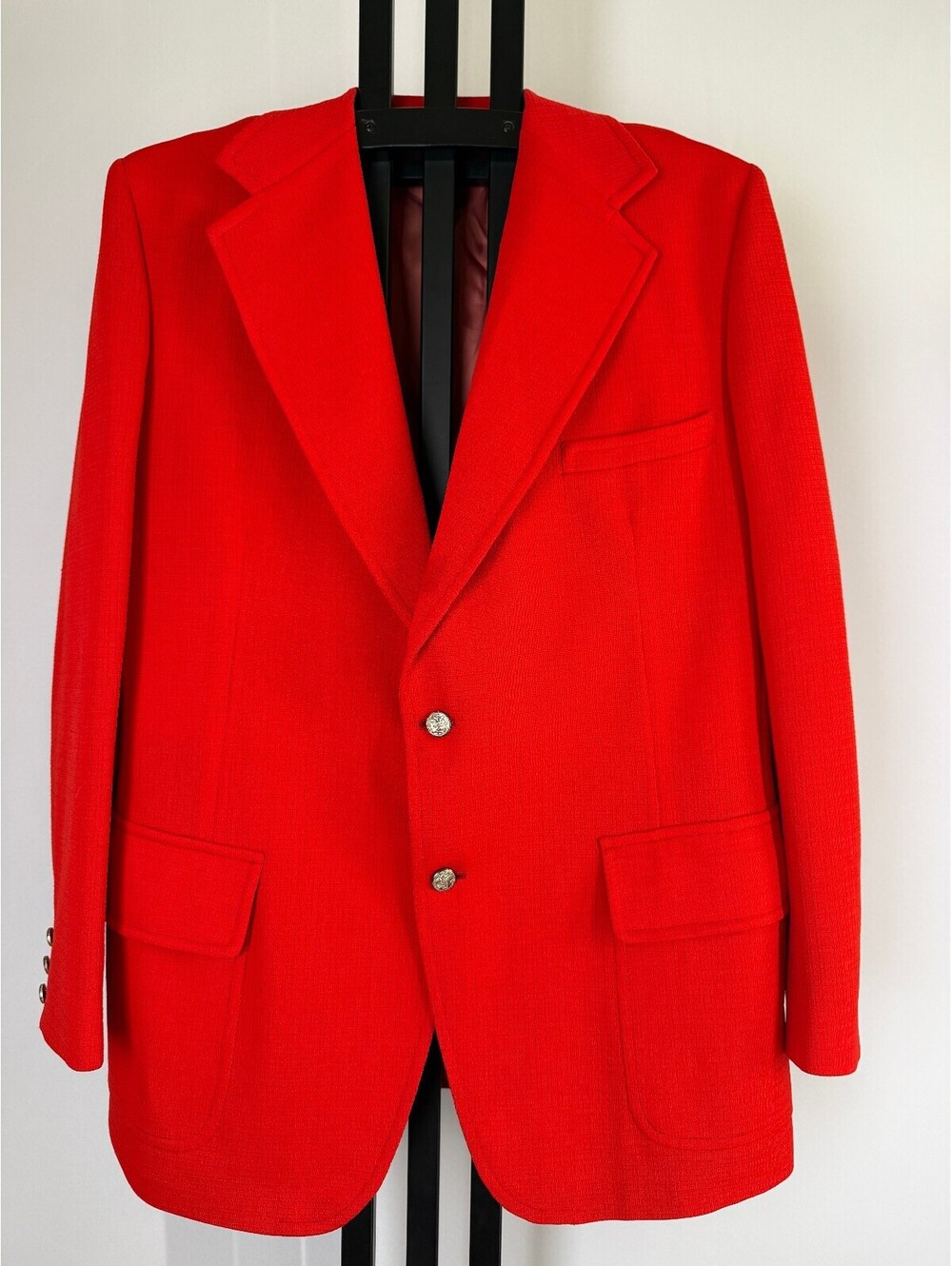 Vintage 70s Towncraft Blazer Mens 46R XL Red Textured Knit Sport Coat Oversized